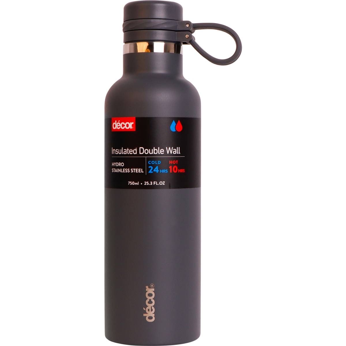 Decor Hydro Stainless Steel Water Drink Bottle 750mL Assorted each