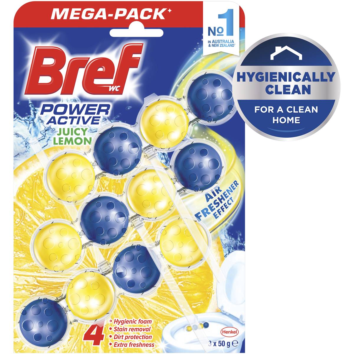 Bref Power Active Juicy Lemon Toilet Cleaner Block 50g x 3 pack