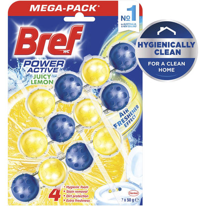 Bref Power Active Juicy Lemon Toilet Cleaner Block 50g x 3 pack