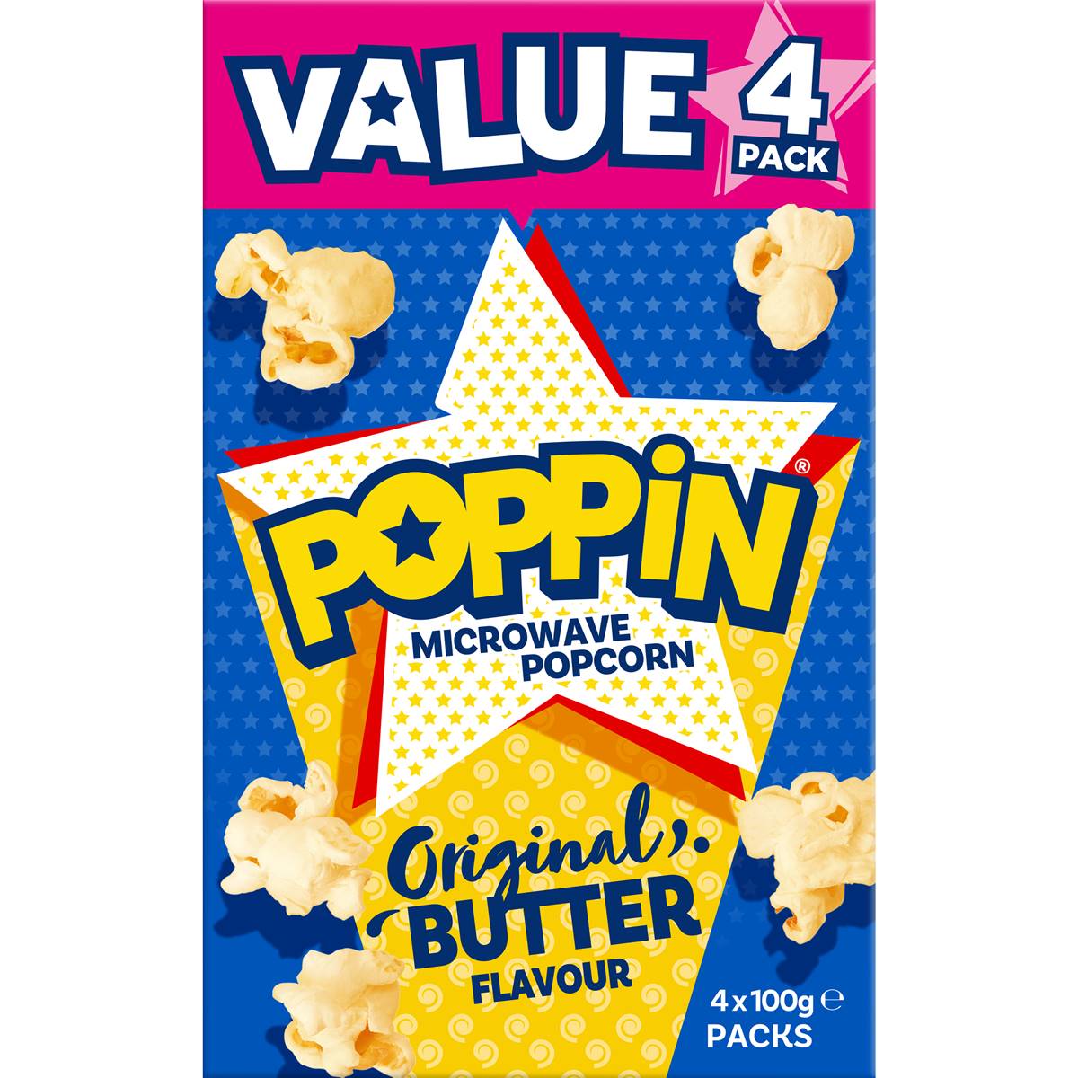 Poppin Microwave Popcorn Butter Flavour 100g x4 Pack