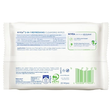 Nivea Refreshing Biodegradable Face Cleansing Makeup Wipes 25 pack