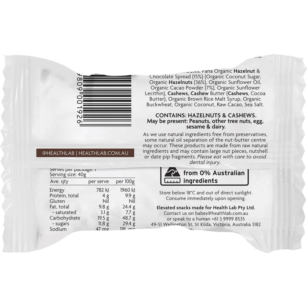 Health Lab Holy Hazelnut Nut Butter Filled Ball 40g