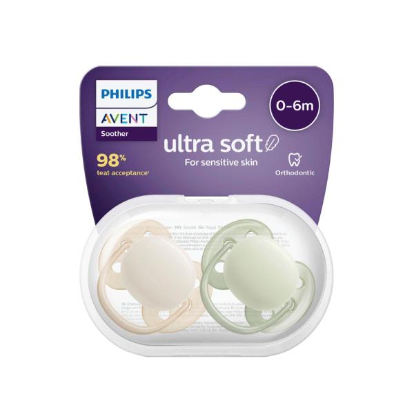 PHILIPS AVENT ULTRA SOFT SOOTHER 0-6 MONTHS PLAIN MIXED 2 PACK