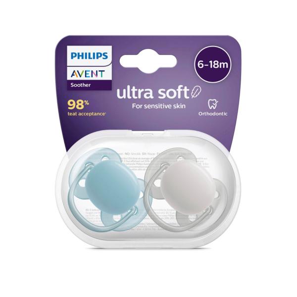 PHILIPS AVENT ULTRA SOFT SOOTHER 6-18 MONTHS PLAIN MIXED 2 PACK