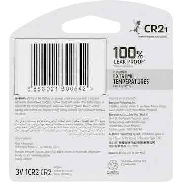 Energizer CR2 Lithium Photo Battery each