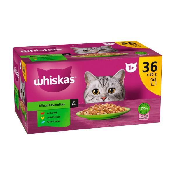 WHISKAS FAVOURITES MIXED SELECTIONS CAT FOOD 36X85G