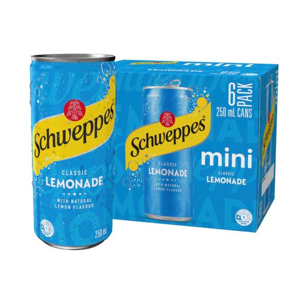 SCHWEPPES LEMONADE SOFT DRINK MINI CANS 6 X 250ML