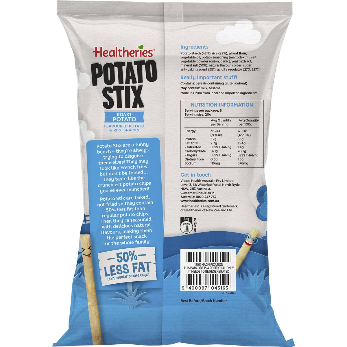 Healtheries Potato Stix Roast Multipack Chips Kids Lunchbox Snacks 20g x 6 Pack