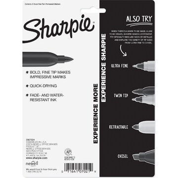 Sharpie Permanent Marker Pens Fine Point Black 8 pack