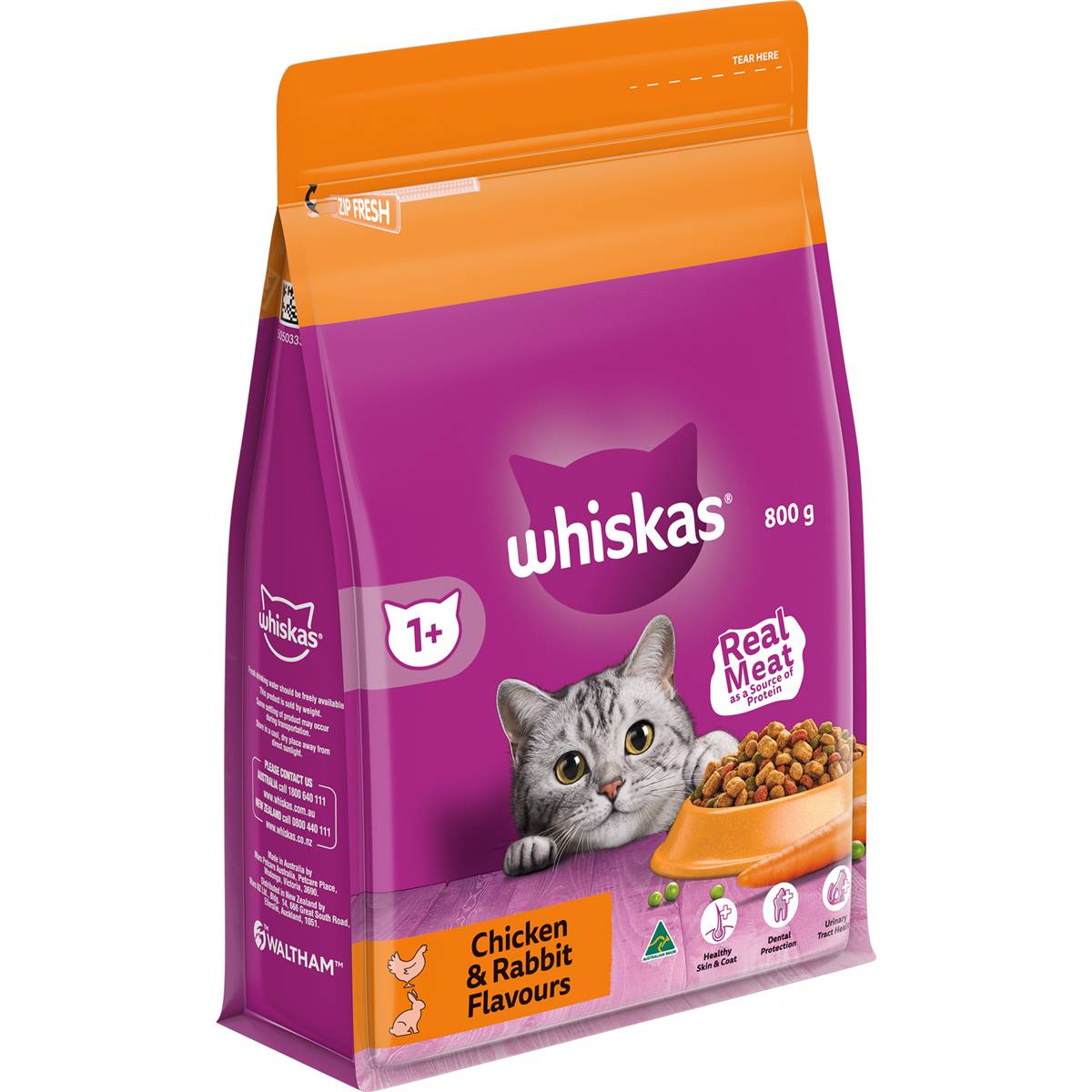 Whiskas Adult 1+ Years Dry Cat Food Chicken & Rabbit Flavours 800g