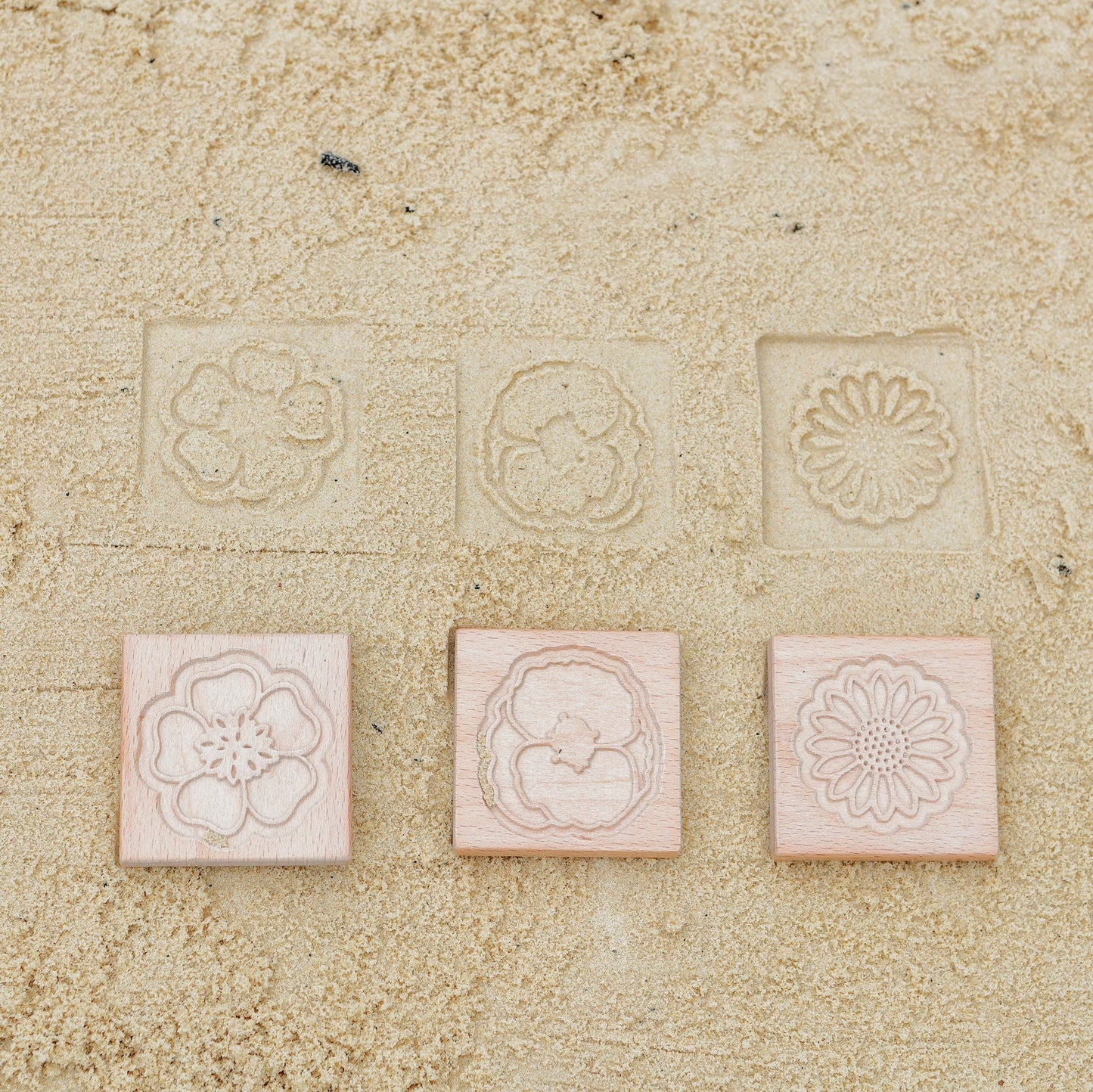 Yellow Door Match Me Wooden Sensory Flower Tiles 12pcs Art and Craft for Kids Playdough Sand Toys Sensory Toys 18m+
