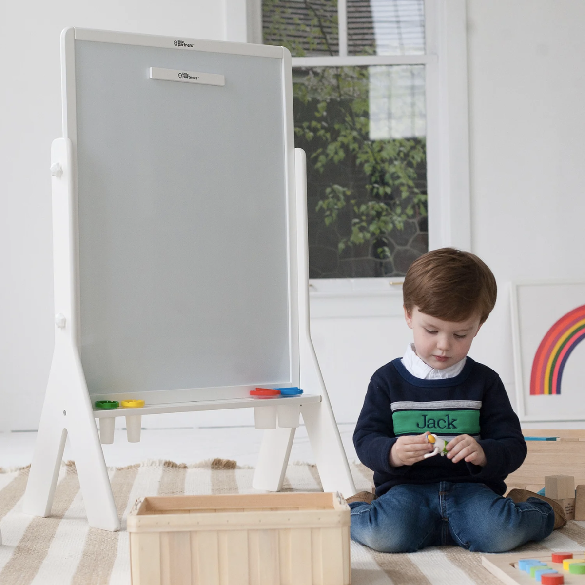 Little Partners Contempo Two-Sided Art Easel Soft White - Whiteboard and Chalkboard 57.75 W x 78 H cm (Furniture Shipping)
