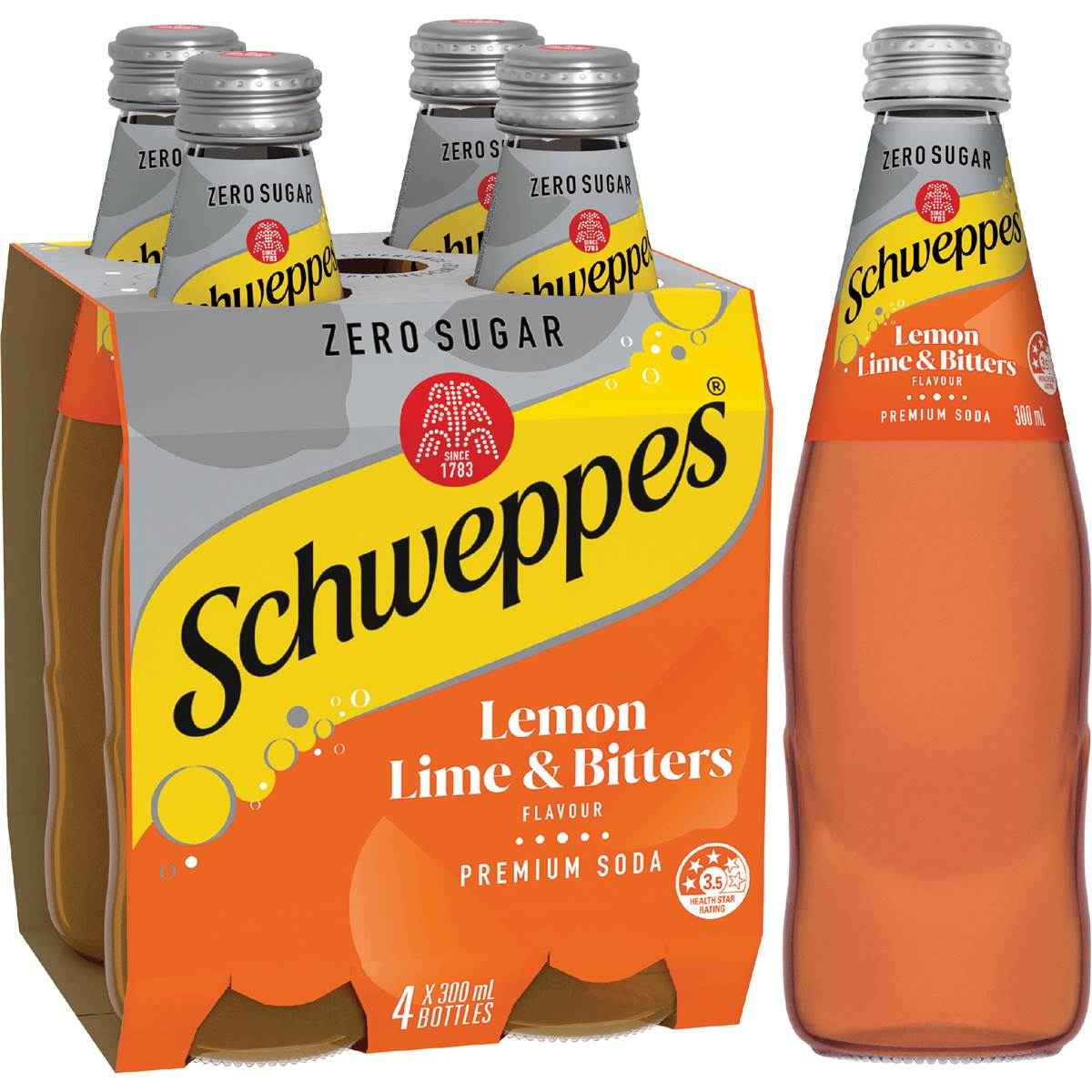 Schweppes Zero Sugar Classic Mixers Lemon Lime Bitters Soft Drink 300mL x 4 pack