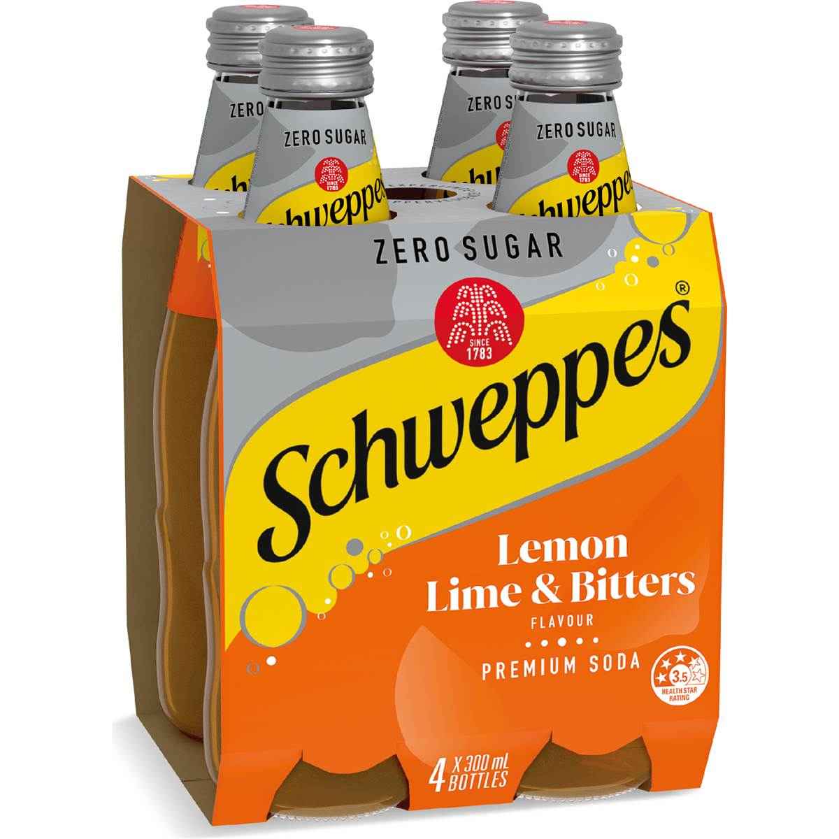 Schweppes Zero Sugar Classic Mixers Lemon Lime Bitters Soft Drink 300mL x 4 pack