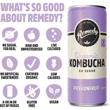 Remedy Passionfruit Kombucha 250mL x 4 pack