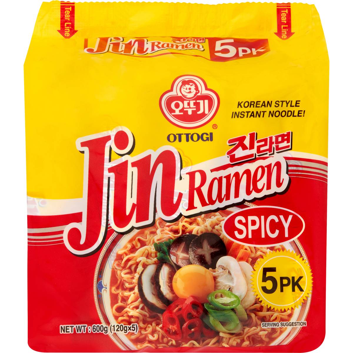 Ottogi Noodles Jin Ramen Spicy 5pk 120g x5 Pack