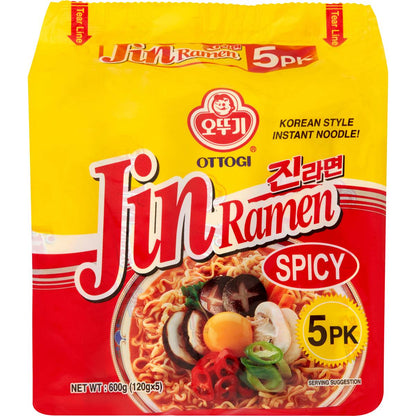Ottogi Noodles Jin Ramen Spicy 5pk 120g x5 Pack