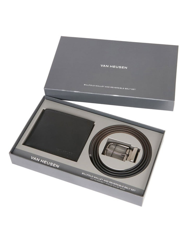 Belt and Wallet Gift Set in Black
