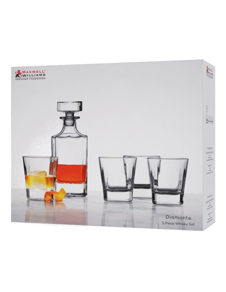 Diamante Whisky Set 5 Piece Gift Boxed in Clear