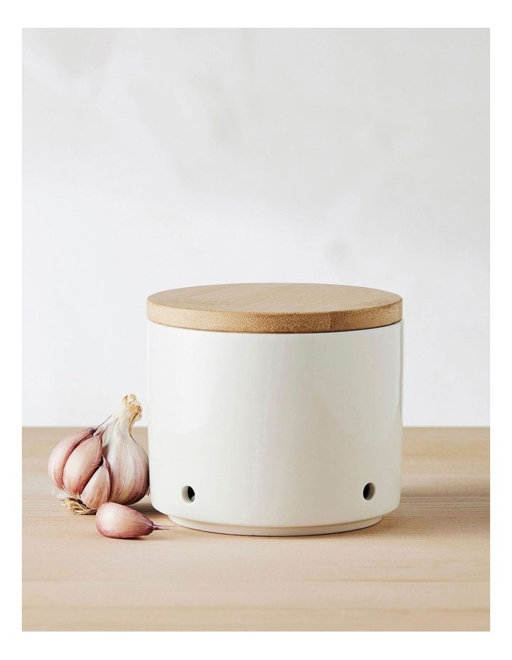 White Basics Garlic Pot Gift Boxed in White