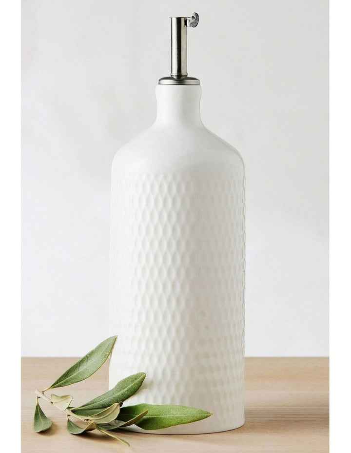 White Basics Diamonds Oil Bottle With Stainless Steel Pourer 500ml Gift Boxed in White