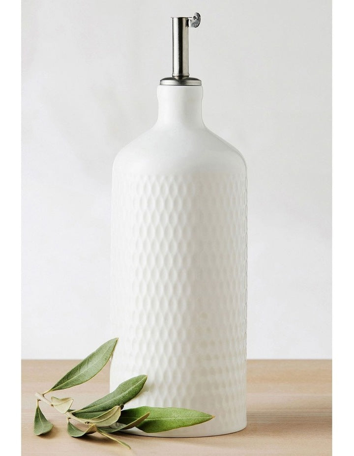 White Basics Diamonds Oil Bottle With Stainless Steel Pourer 500ml Gift Boxed in White