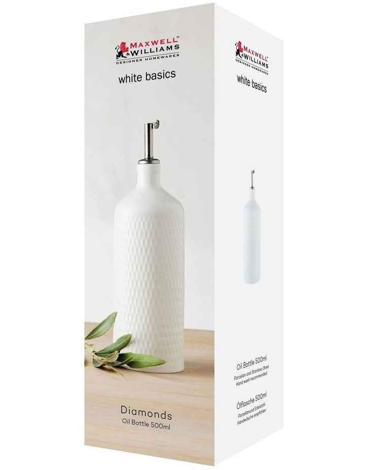 White Basics Diamonds Oil Bottle With Stainless Steel Pourer 500ml Gift Boxed in White