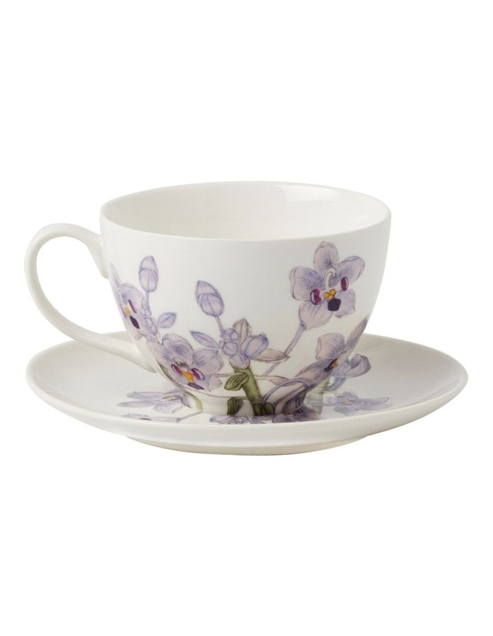 Royal Botanic Gardens Australian Orchids Cup & Saucer 240ml Gift Boxed Lilac