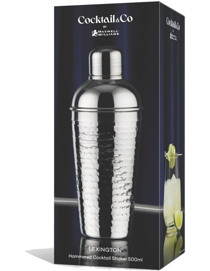 Cocktail & Co Lexington Hammered Cocktail Shaker 500ml Gift Boxed  in Silver