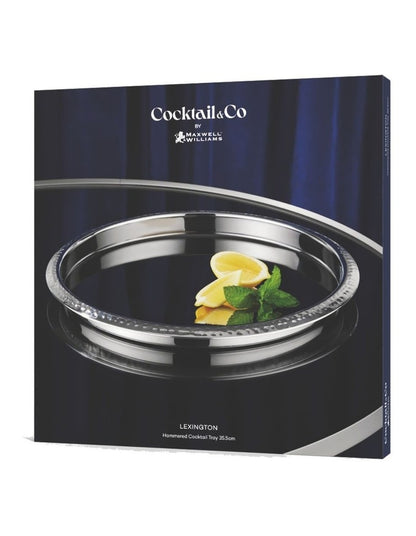Cocktail & Co Lexington Hammered Round Tray 35.5x2.5cm Gift Boxed in Silver