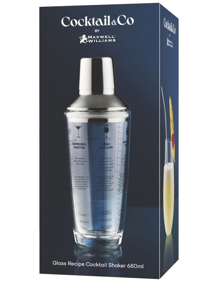 Cocktail & Co Glass Cocktail Recipe Shaker 680ml Gift Boxed