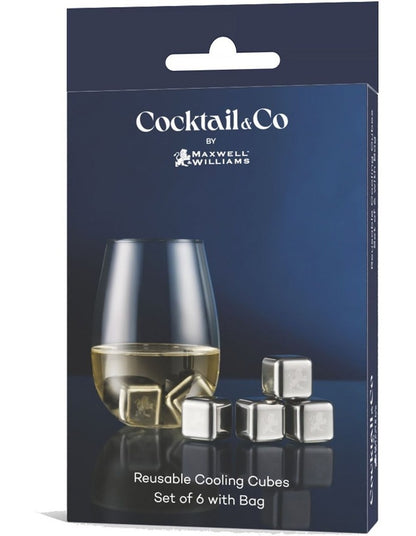 Cocktail & Co Reusable Ice Cubes Set of 6 Gift Boxed in Stainless Steel