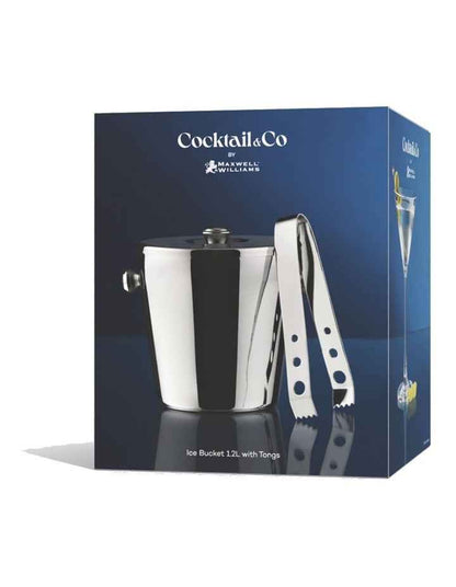 Cocktail & Co Ice Bucket 1.2L With Lid & Tongs Gift Boxed in Stainless Steel