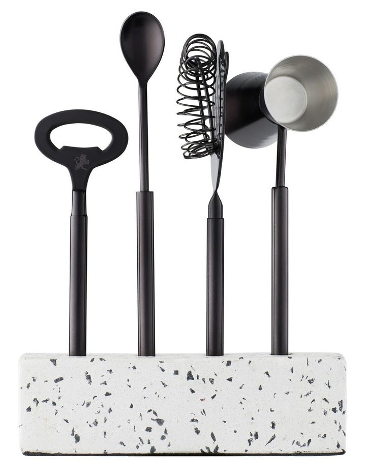 Cocktail & Co Royce Bar Tool Set 4 Pieces Gift Boxed in Black/Terrazzo