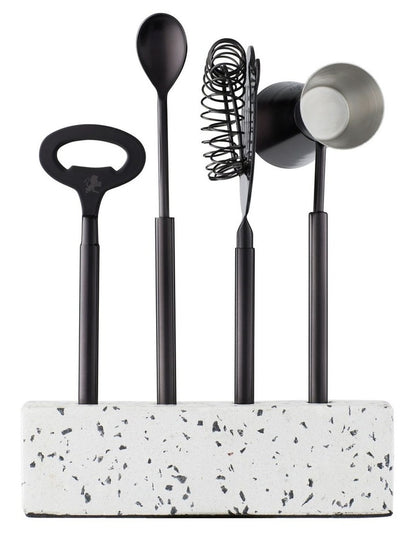 Cocktail & Co Royce Bar Tool Set 4 Pieces Gift Boxed in Black/Terrazzo