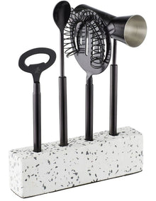Cocktail & Co Royce Bar Tool Set 4 Pieces Gift Boxed in Black/Terrazzo