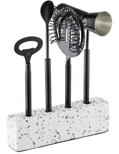 Cocktail & Co Royce Bar Tool Set 4 Pieces Gift Boxed in Black/Terrazzo