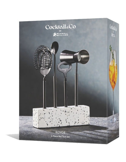 Cocktail & Co Royce Bar Tool Set 4 Pieces Gift Boxed in Black/Terrazzo