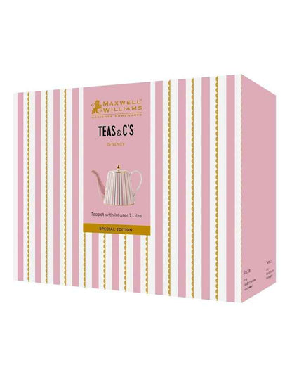 Teas & C's Regency Teapot With Infuser 1L Gift Boxed in Pink