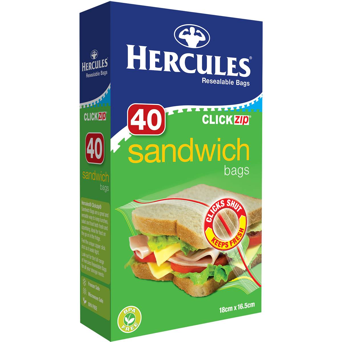 Hercules Click Zip Resealable Sandwich Bags 40 pack