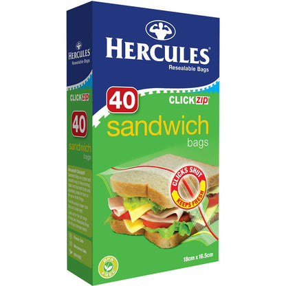 Hercules Click Zip Resealable Sandwich Bags 40 pack