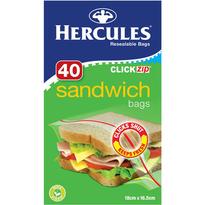 Hercules Click Zip Resealable Sandwich Bags 40 pack