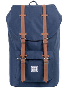 Little America Synthetic Leather 25L Backpack in Navy/ Tan