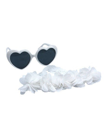 Flower Head Wrap and Sunglasses Set in White