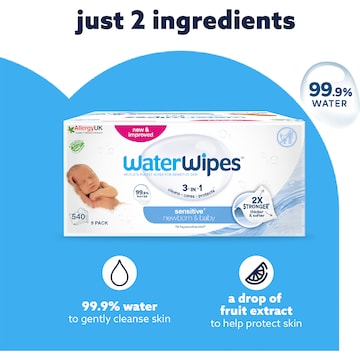 WaterWipes Baby & Newborn Sensitive Wipes 9 x 60 pack