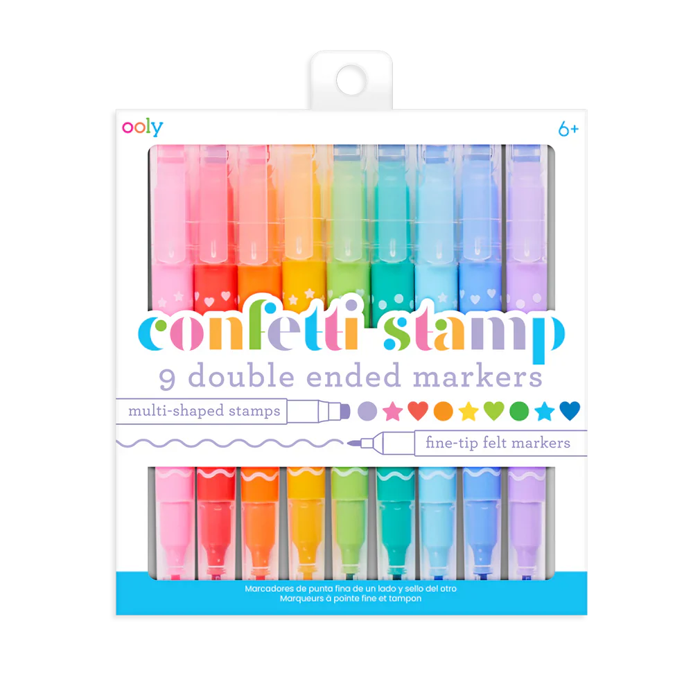Ooly Confetti Stamp 9 Double Sided Felt tip Markers Stationary Art and craft for kids 6yrs+