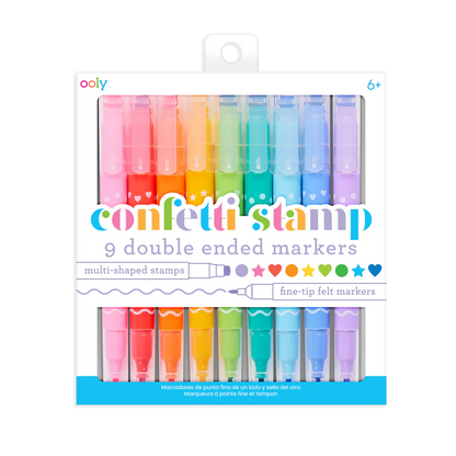 Ooly Confetti Stamp 9 Double Sided Felt tip Markers Stationary Art and craft for kids 6yrs+