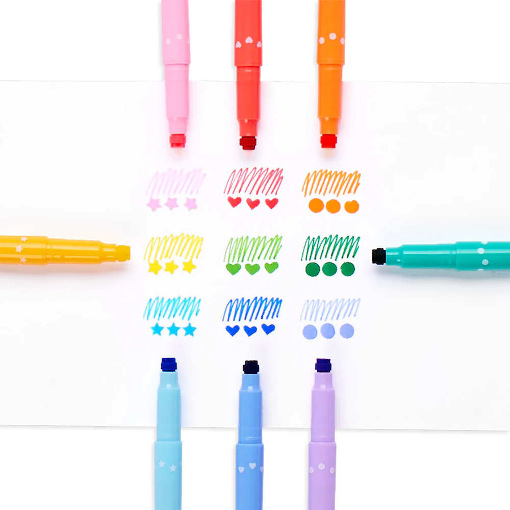 Ooly Confetti Stamp 9 Double Sided Felt tip Markers Stationary Art and craft for kids 6yrs+