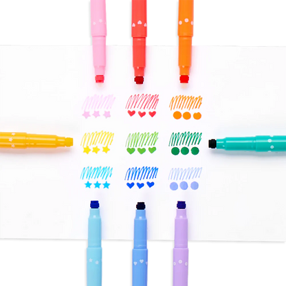 Ooly Confetti Stamp 9 Double Sided Felt tip Markers Stationary Art and craft for kids 6yrs+
