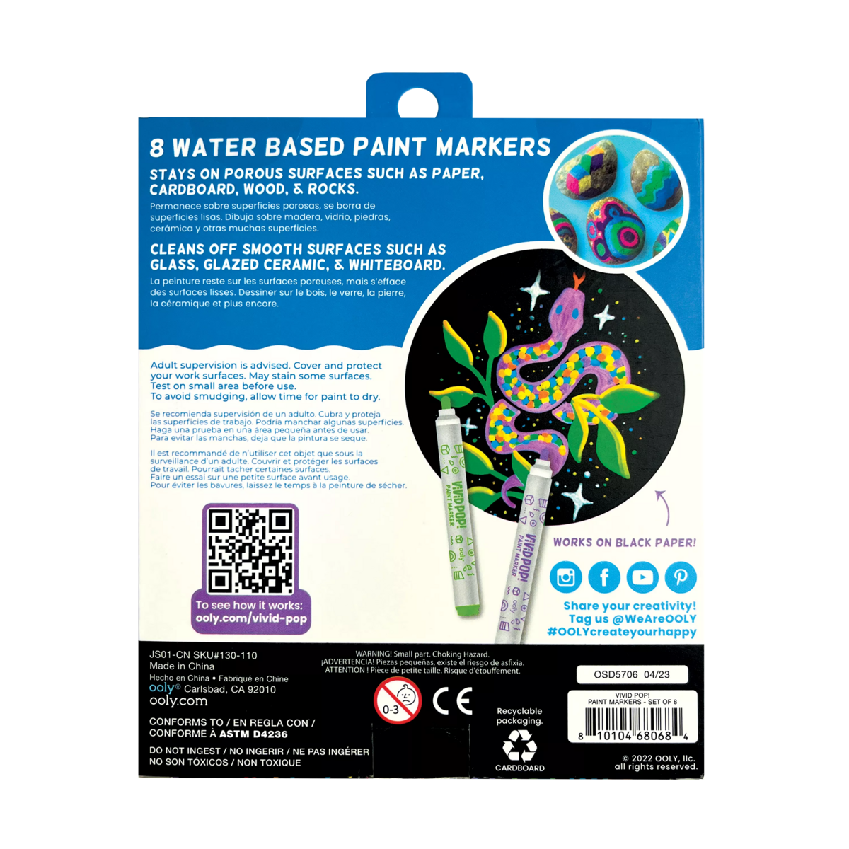 Ooly Vivid Pop 8 Opaque Water Based Acrylic Paint Markers Stationary Art and craft for kids 8yrs+